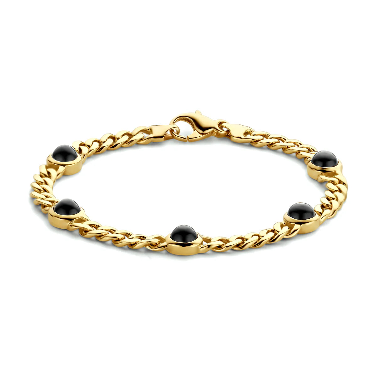14krt geelgouden "maxima" armband met zwarte onyx 7,5mm  | 19cm