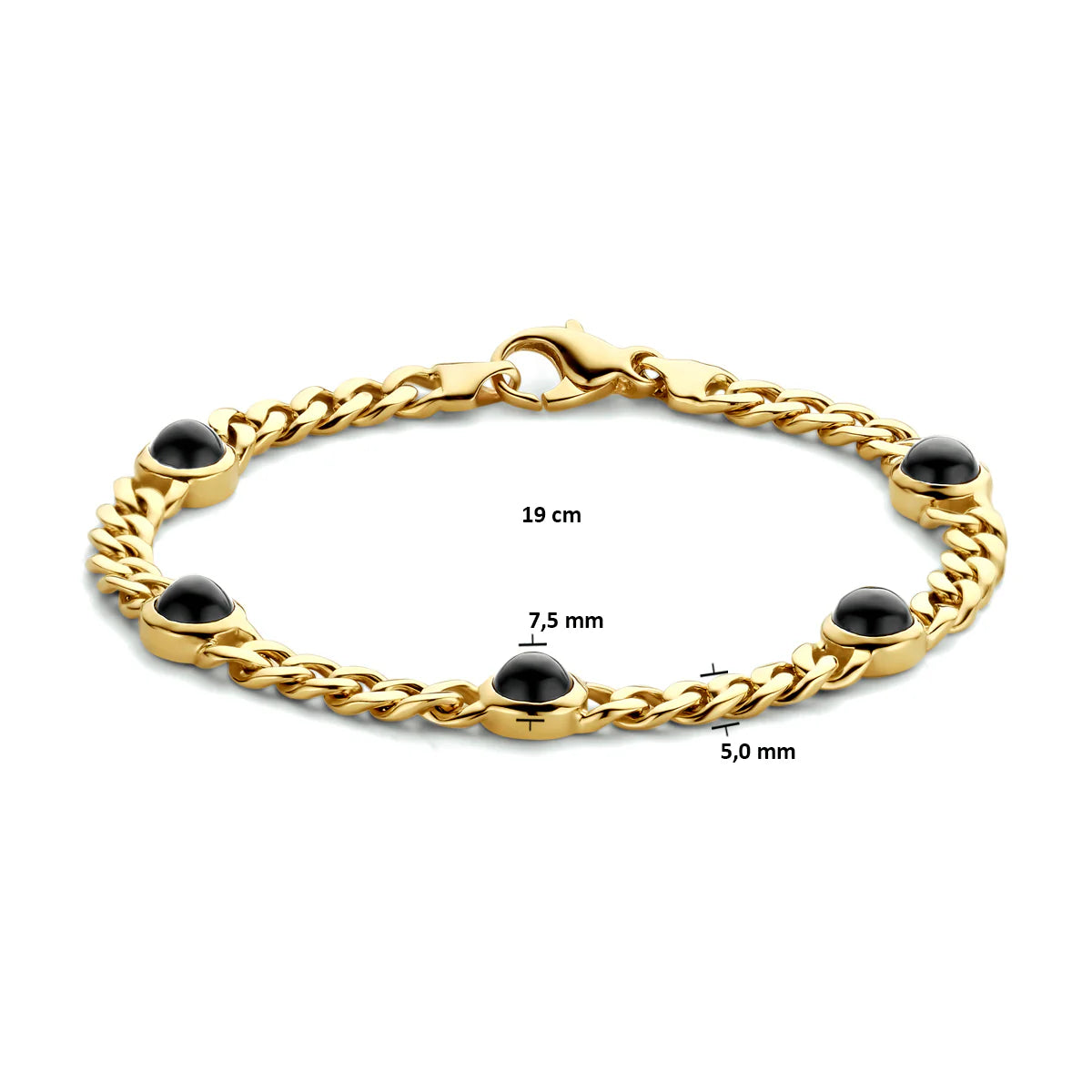 14krt geelgouden "maxima" armband met zwarte onyx 7,5mm  | 19cm