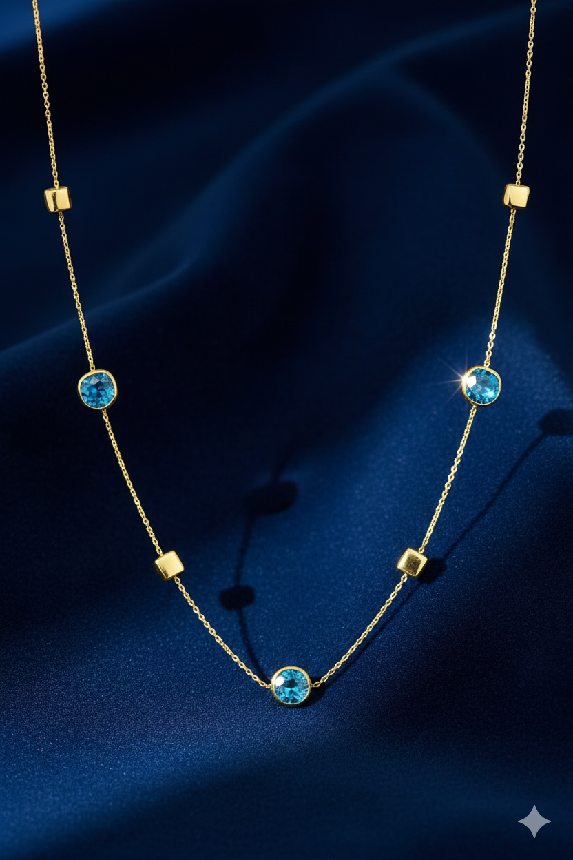 Monzario | 14krt geelgouden collier met london blue topaas  | 45cm