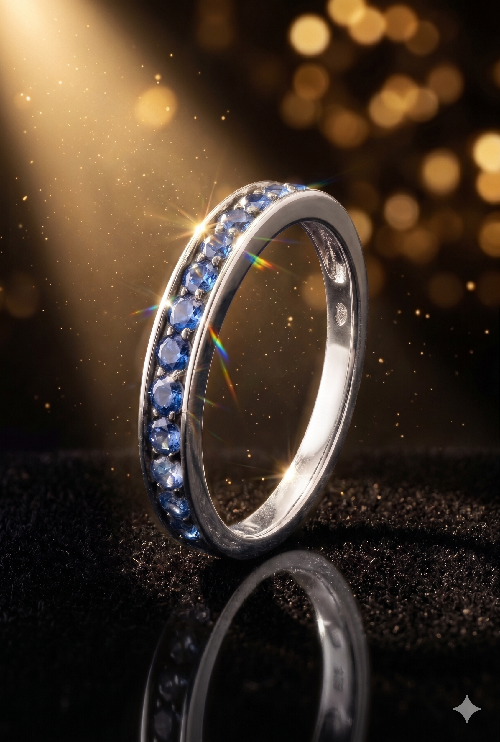 14krt witgouden ring met blauw saffier | mt 17 3/4