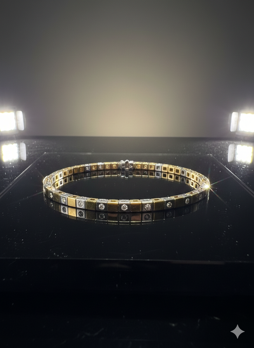 18krt bicolor gouden armband met briljant 24-0.59ct HSI | 18cm