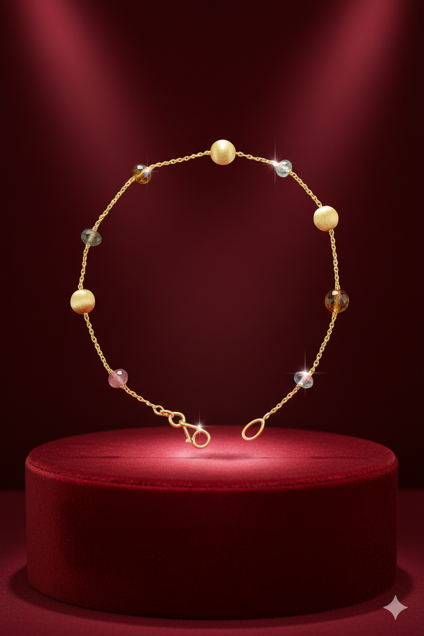 14krt geelgouden armband met gekleurde toermalijn | 19,5cm