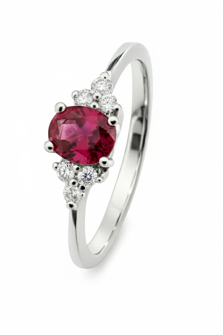 14krt witgouden ring met robijn en diamant 6-0.08ct HSI | 5x4mm