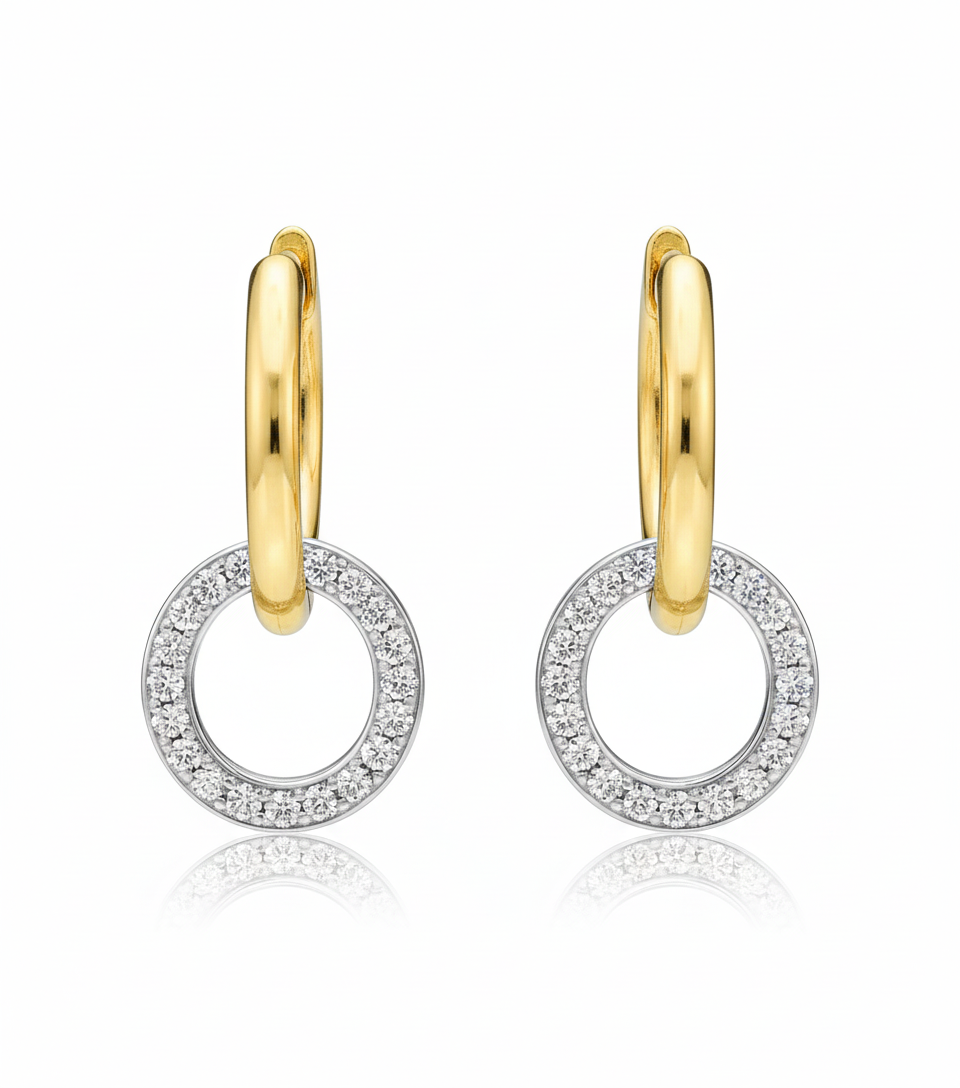 14krt geelgouden klapoorringen met witgouden aanhangers & briljant 40-0.13ct HSI | 13x2mm