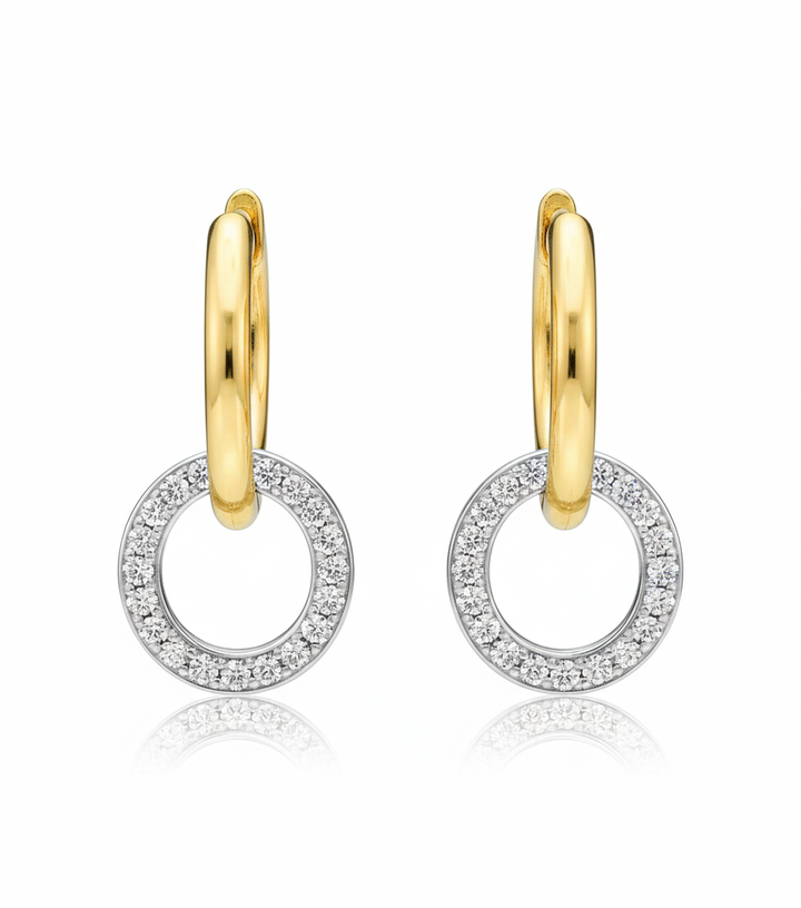 14krt geelgouden klapoorringen met witgouden aanhangers & briljant 40-0.13ct HSI | 13x2mm