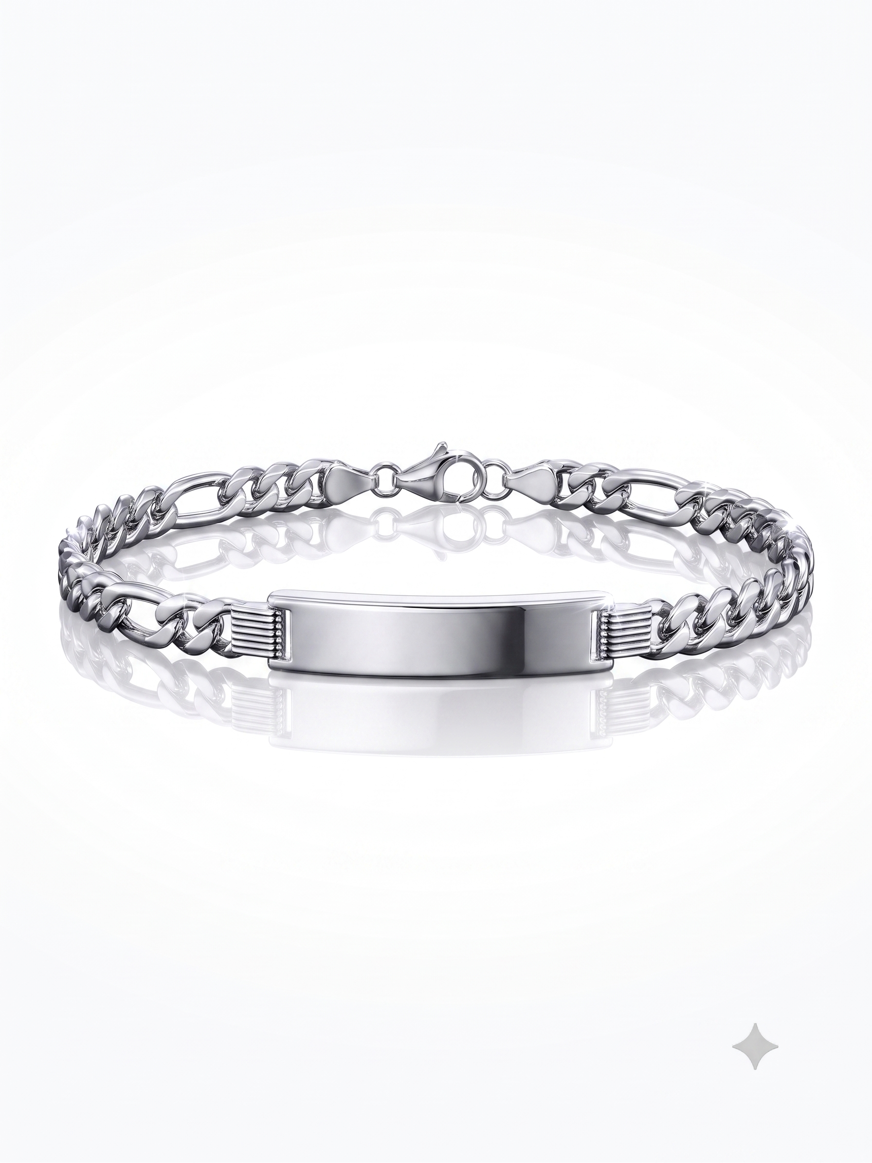 Zilveren graveerarmband figaro plaat 8mm | 21cm