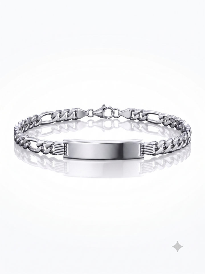 Zilveren graveerarmband figaro plaat 8mm | 21cm