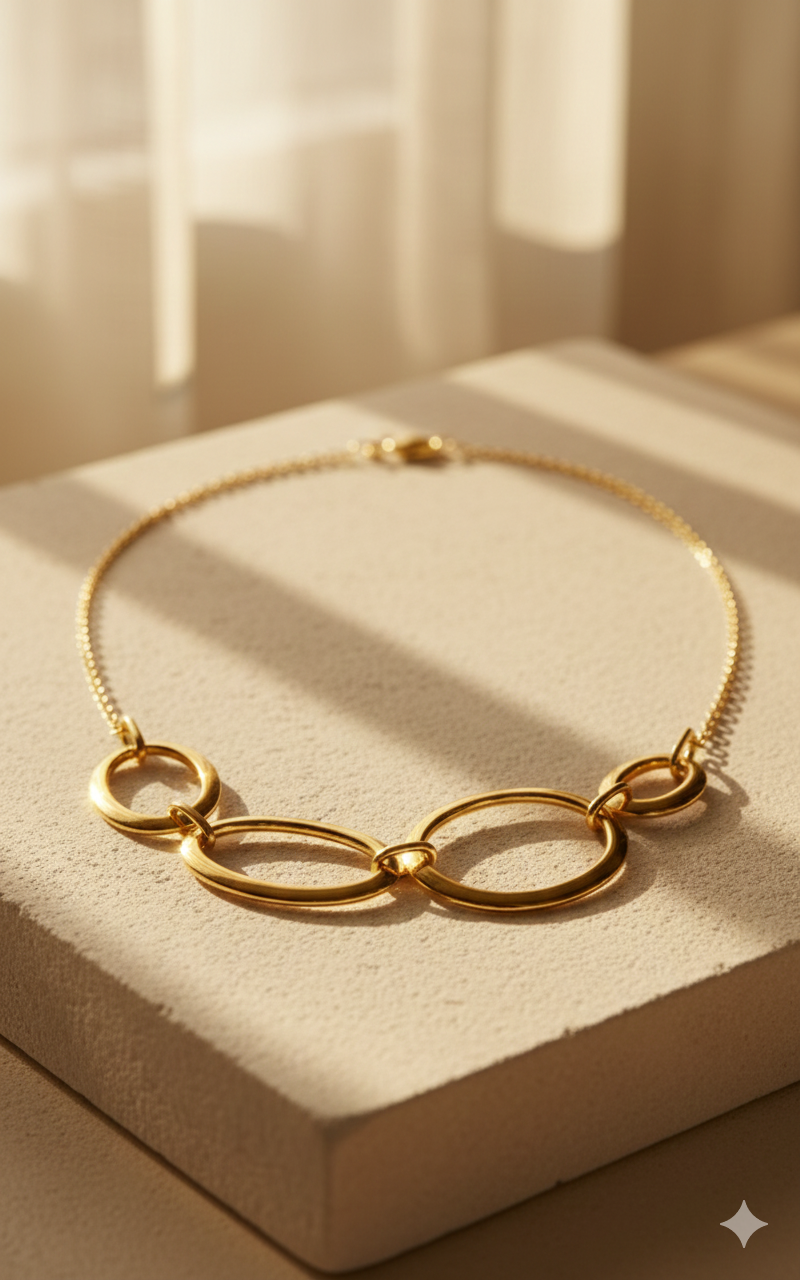 14krt geelgouden collier met 4 ovale schakels | 42-45cm