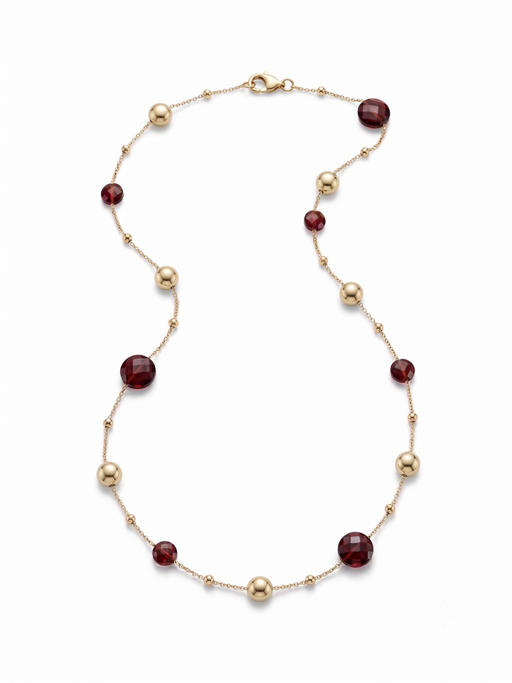 Monzario | 14krt geelgouden collier met granaat | 45cm