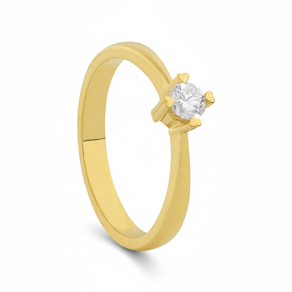 14krt geelgouden hart solitair ring met 0.15ct TW-VS