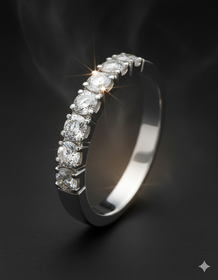 14krt witgouden memoire ring met LG 7-0.63ct DVVS