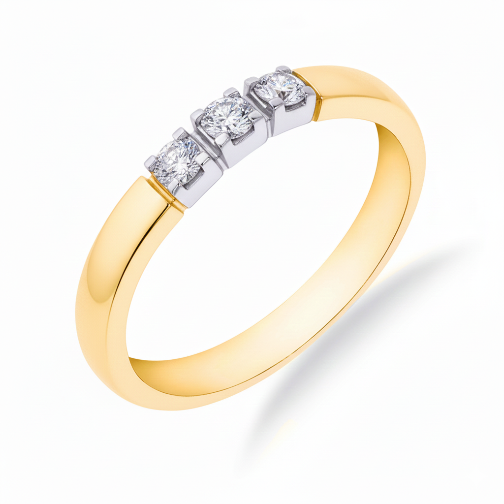 14krt bicolor gouden memoire ring 3-0.15ct TW-VS