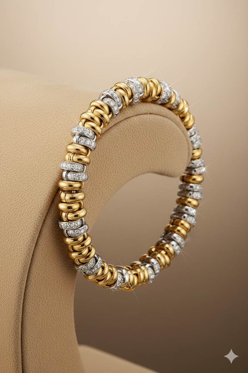14krt bicolor gouden armband met diamant 1.26ct VS/W 10mm | 19,5cm
