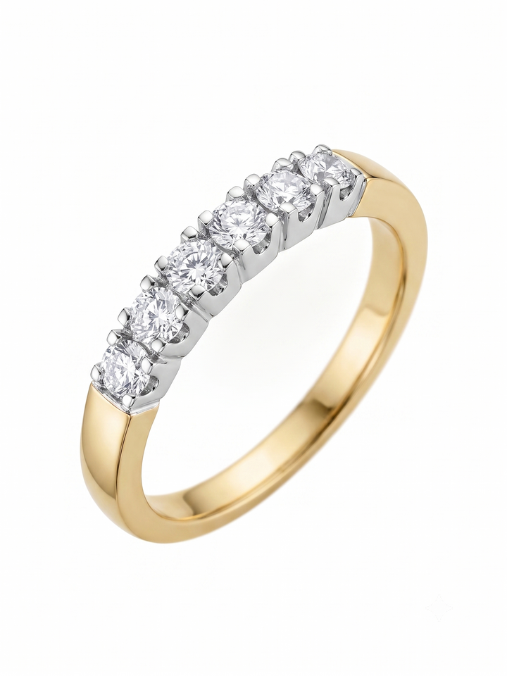 14krt geelgouden ring met 5-0.25ct diamant GSI