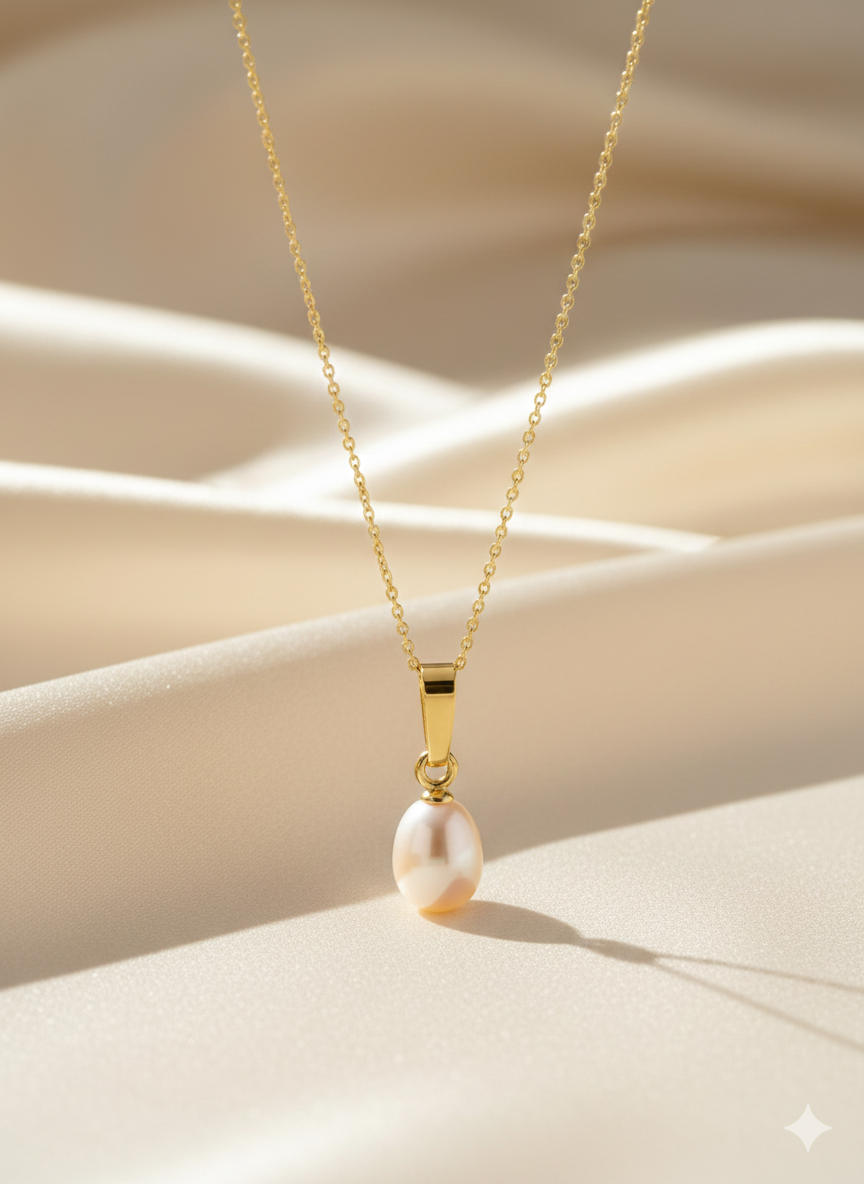 14krt geelgouden collier zoetwaterparel 6,5x8mm | 42cm