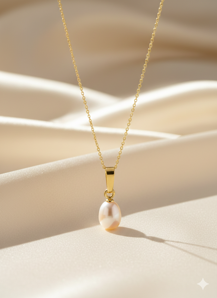 14krt geelgouden collier zoetwaterparel 6,5x8mm | 42cm