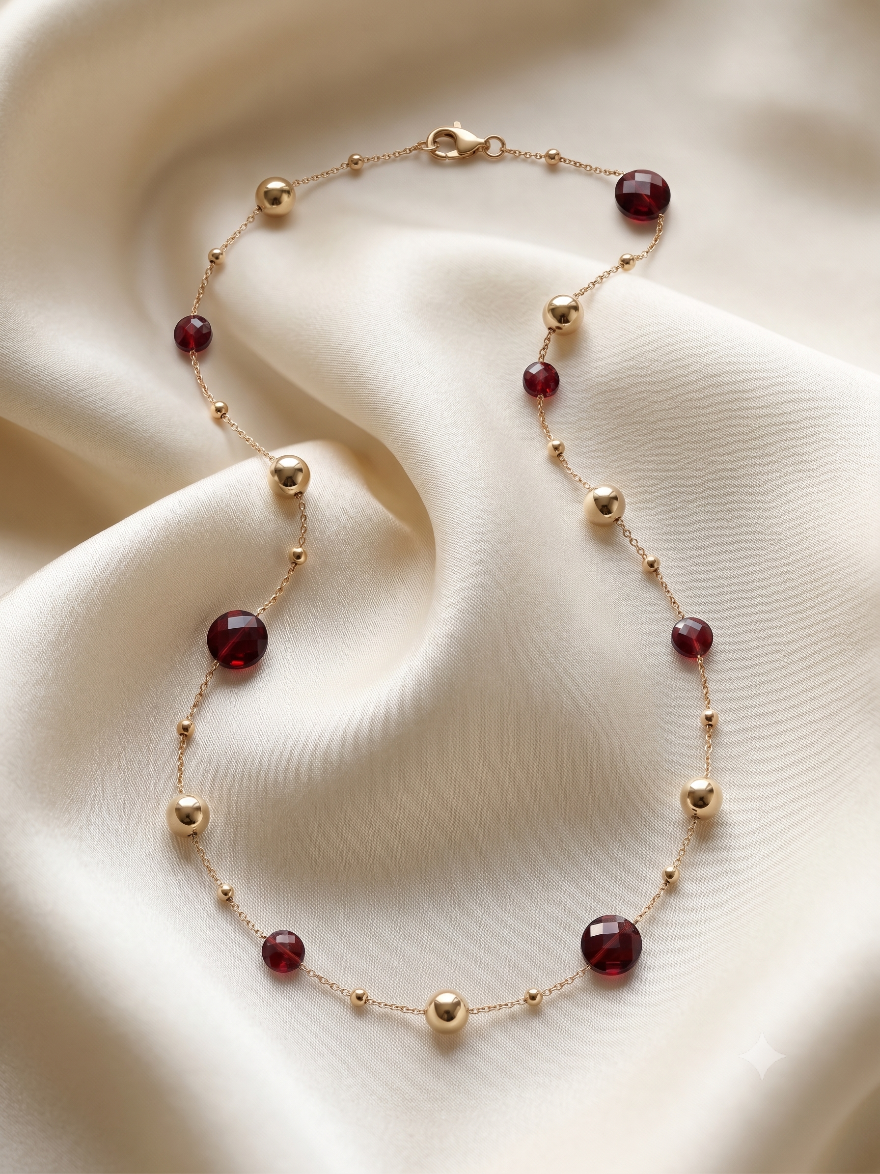 Monzario | 14krt geelgouden collier met granaat | 45cm