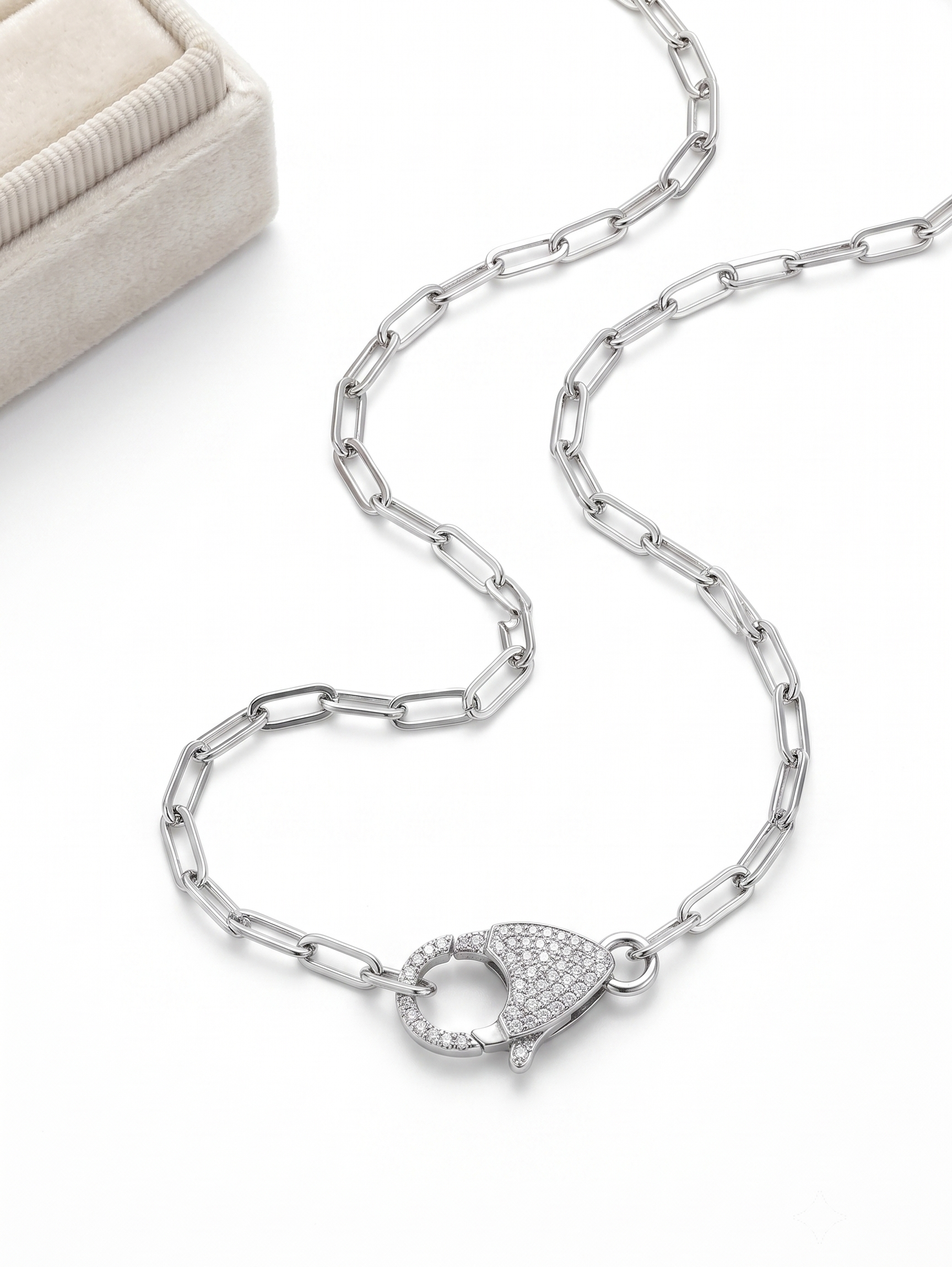 Zilveren collier slot pavé zirkonia  | 45cm