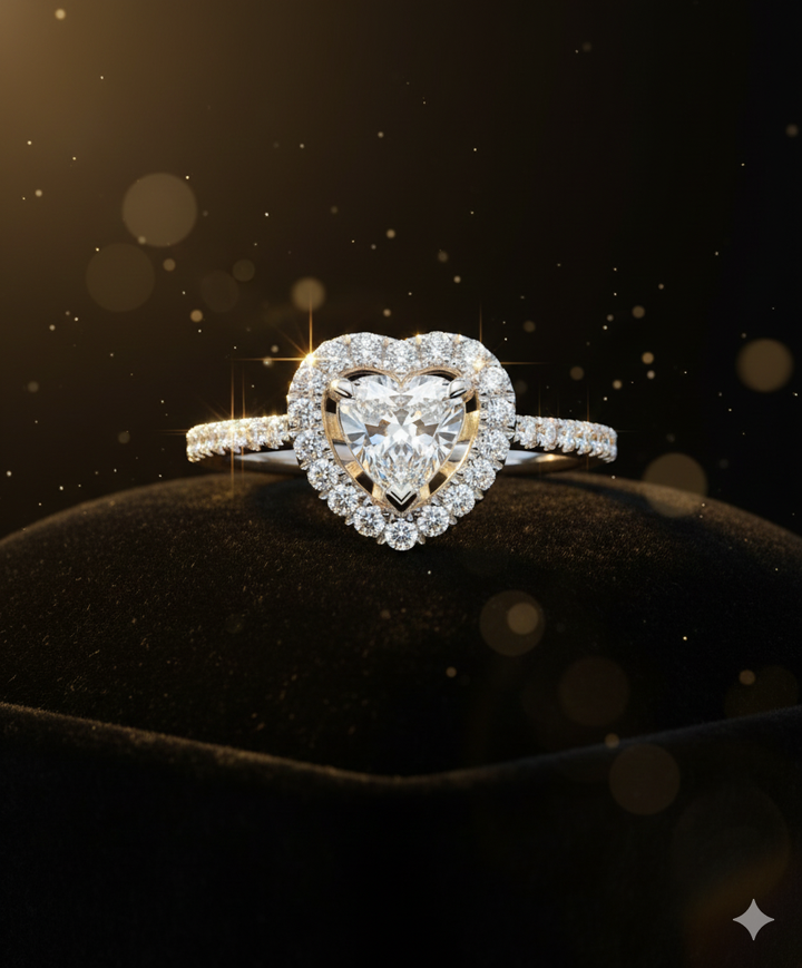 14krt witgouden ring met 0.40ct hart diamant en 40-0.60ct briljant HSI