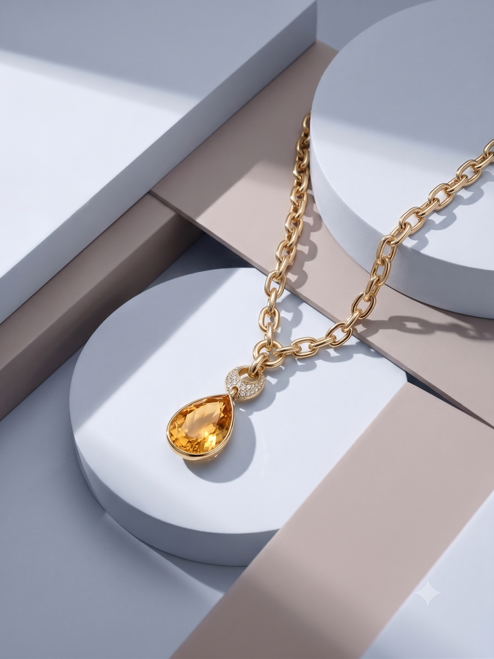 14krt geelgouden collier met 0.19ct briljant & citrien | 45cm