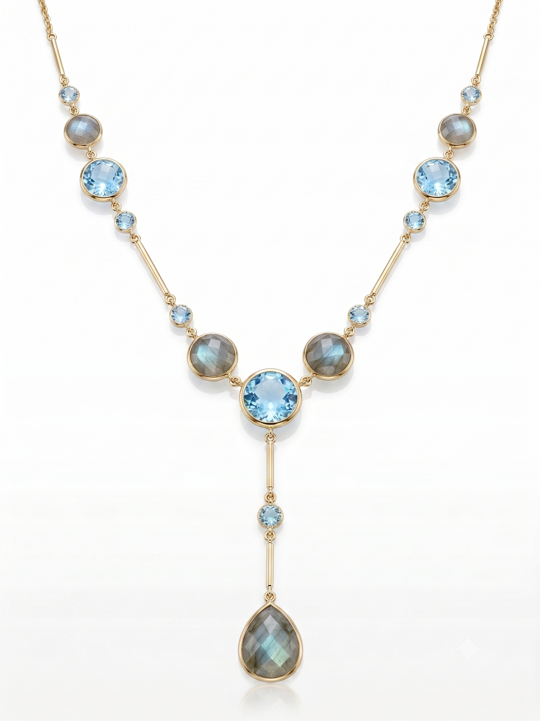 14krt geelgouden collier met london blue topaas en labradorite | 42cm