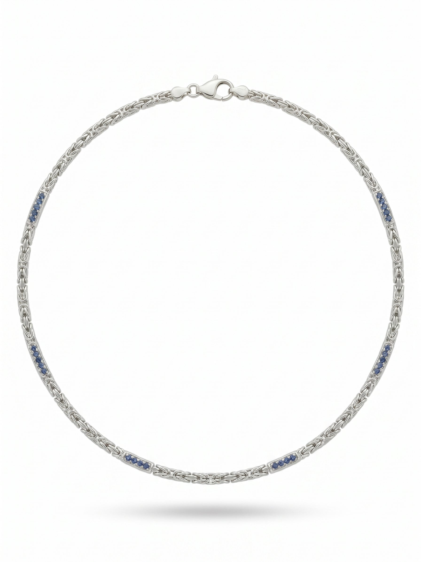 Zilveren collier koningsschakel 2.5mm met blauwe zirconia | 54cm
