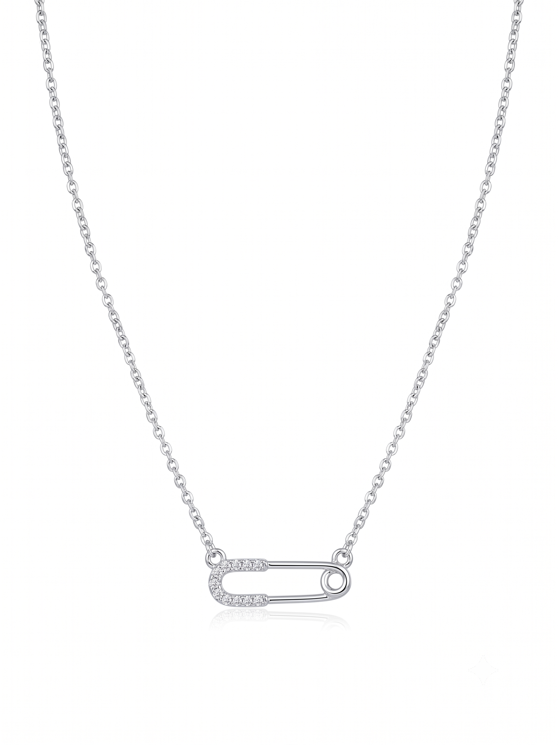 Zilveren collier veiligheidsspeld zirkonia  | 45cm