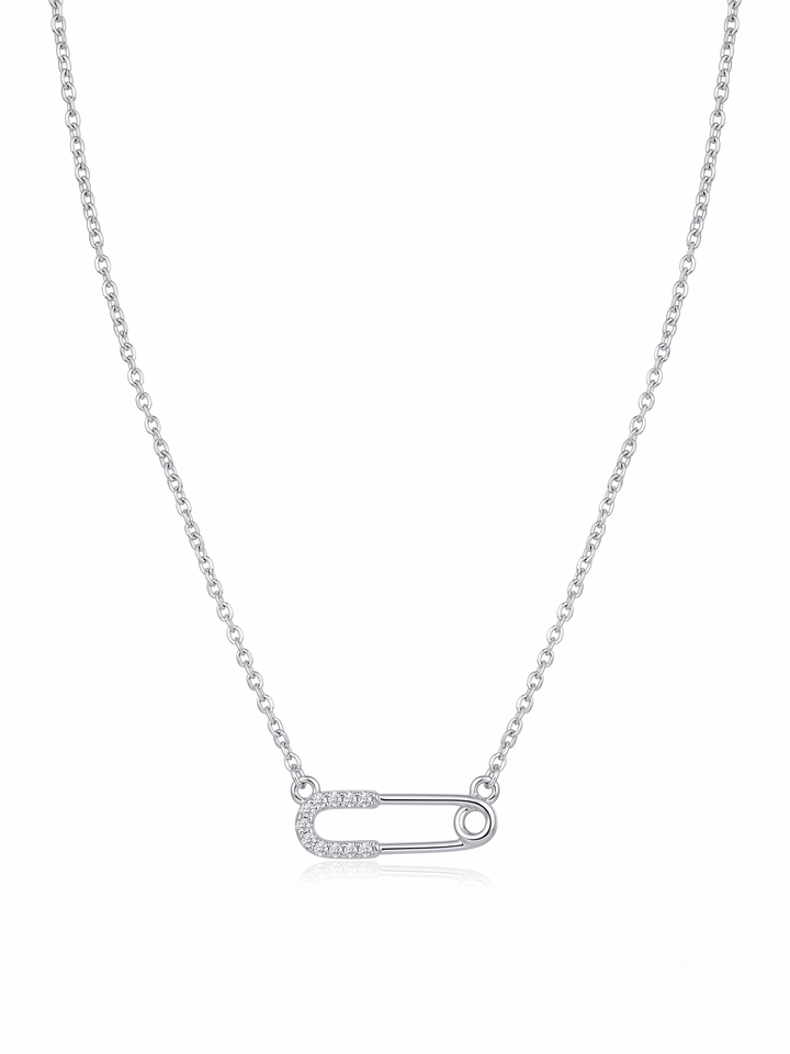 Zilveren collier veiligheidsspeld zirkonia  | 45cm