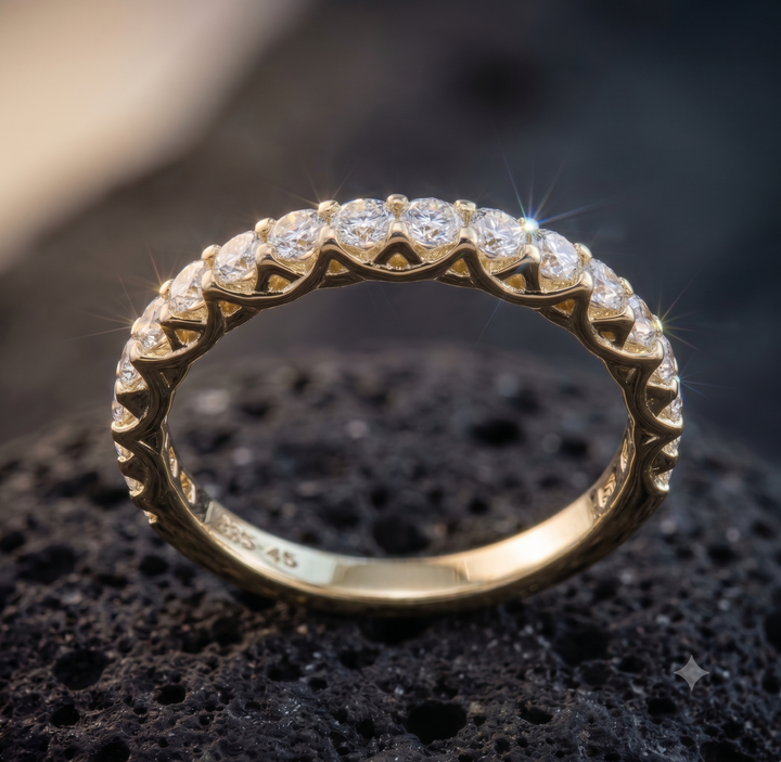 14krt geelgouden ring met 19-0.45ct diamant HSI