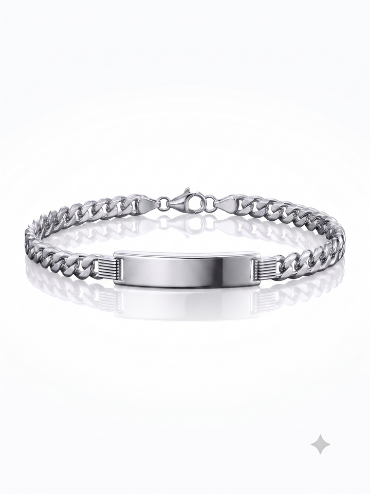 Zilveren graveerarmband gourmette plaat 8mm | 21cm