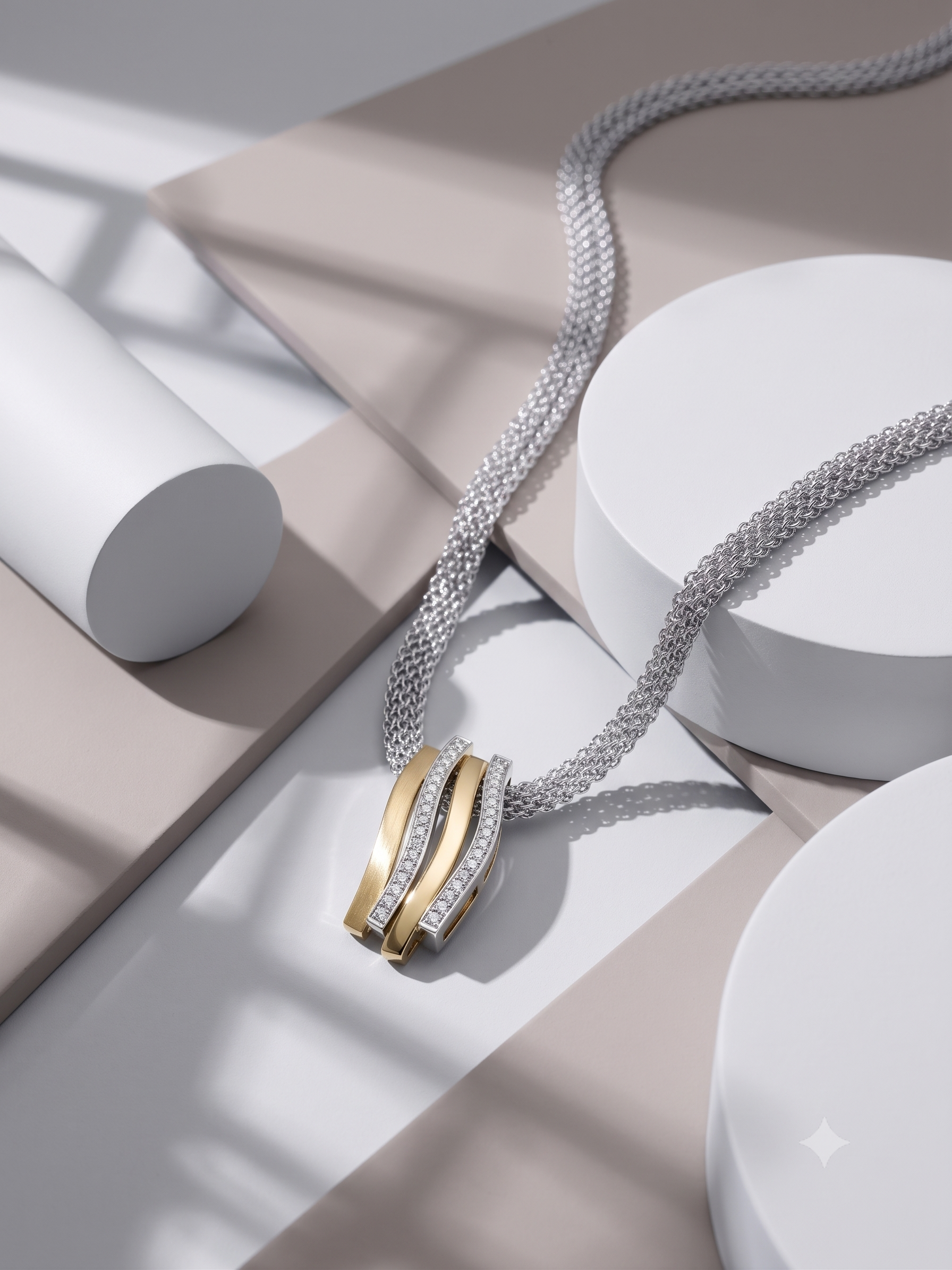 14krt bicolorgouden collier met hanger 0.17ct briljant | 42cm