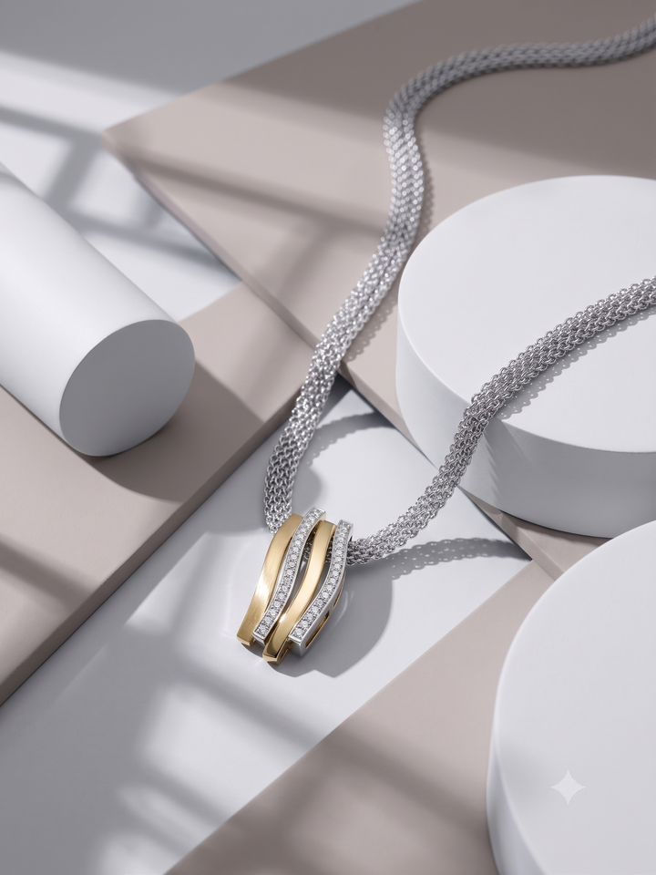 14krt bicolorgouden collier met hanger 0.17ct briljant | 42cm