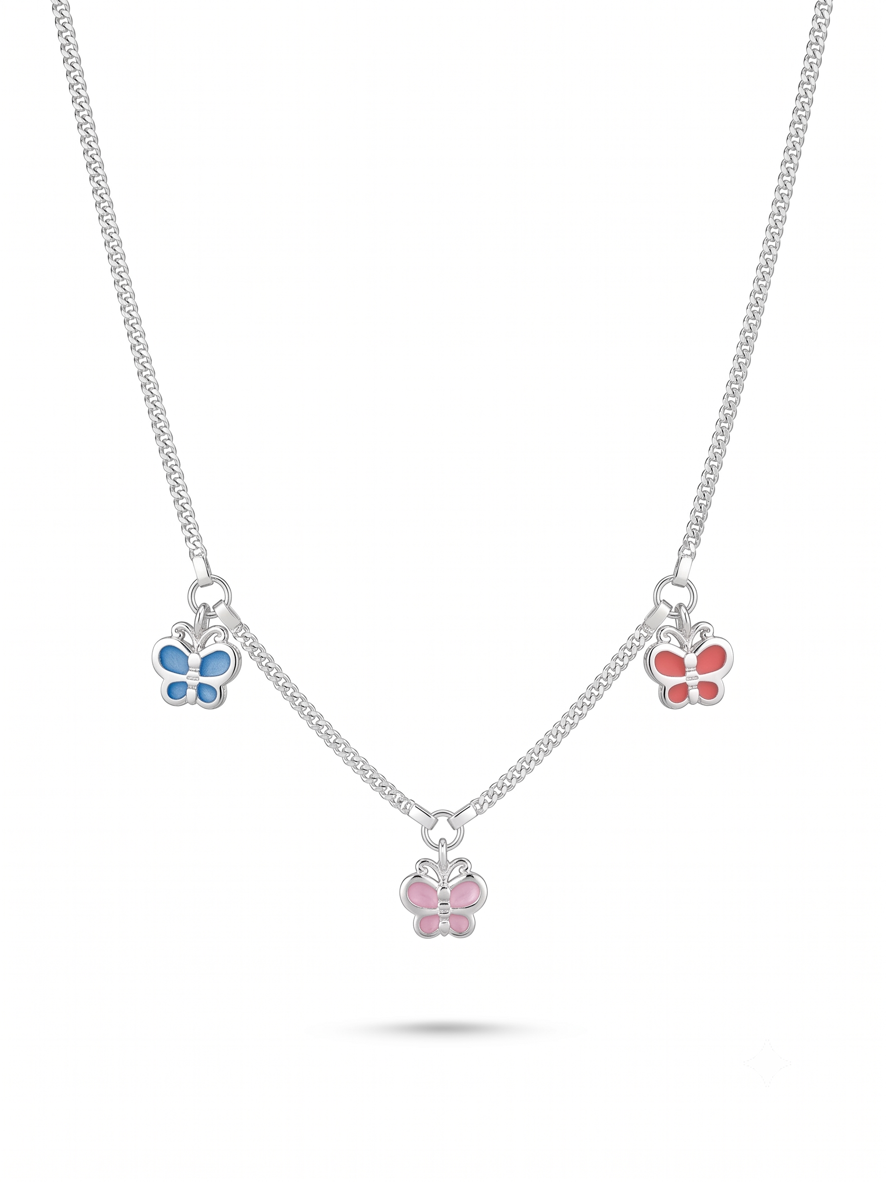 Zilveren collier met emaille vlinders | 36-38cm