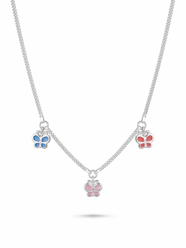 Zilveren collier met emaille vlinders | 36-38cm