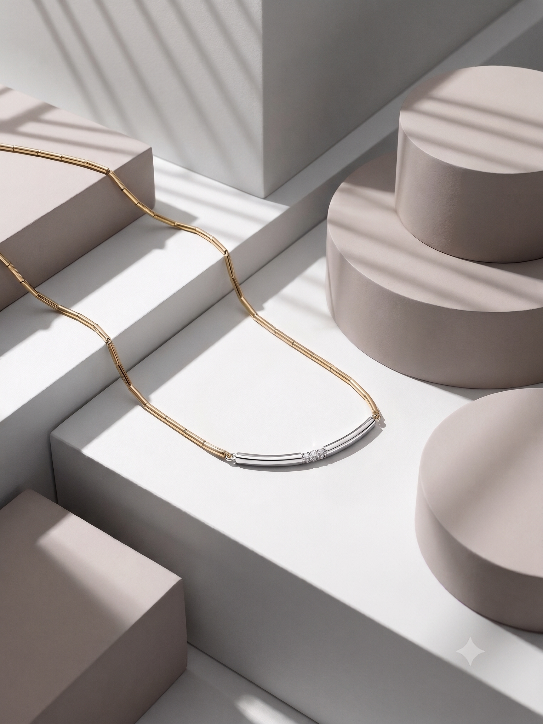 14krt bicolorgouden collier met briljant 3-0.09ct TW/VS | 45cm