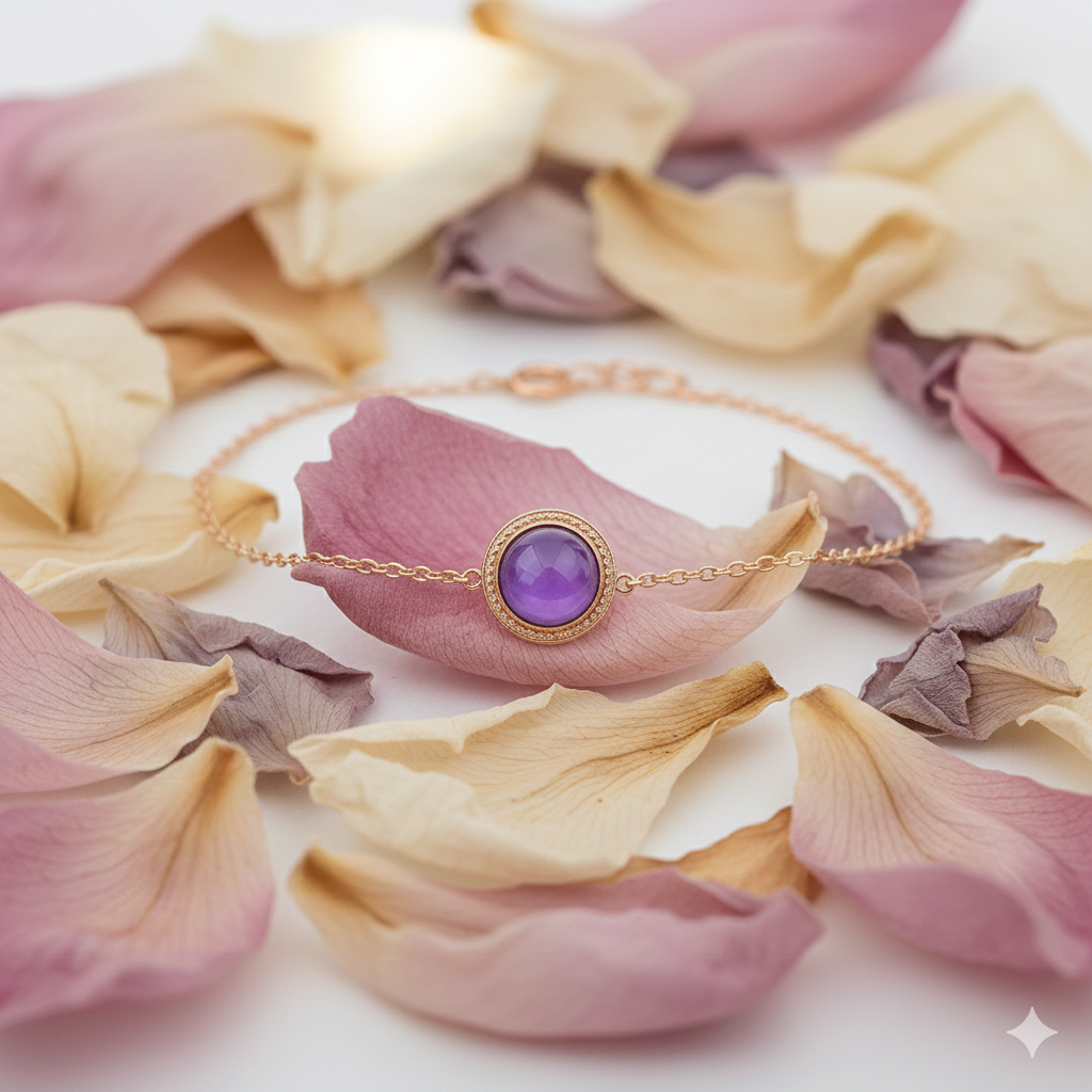 14krt rosé gouden armband met amethist 5mm | 15-17cm