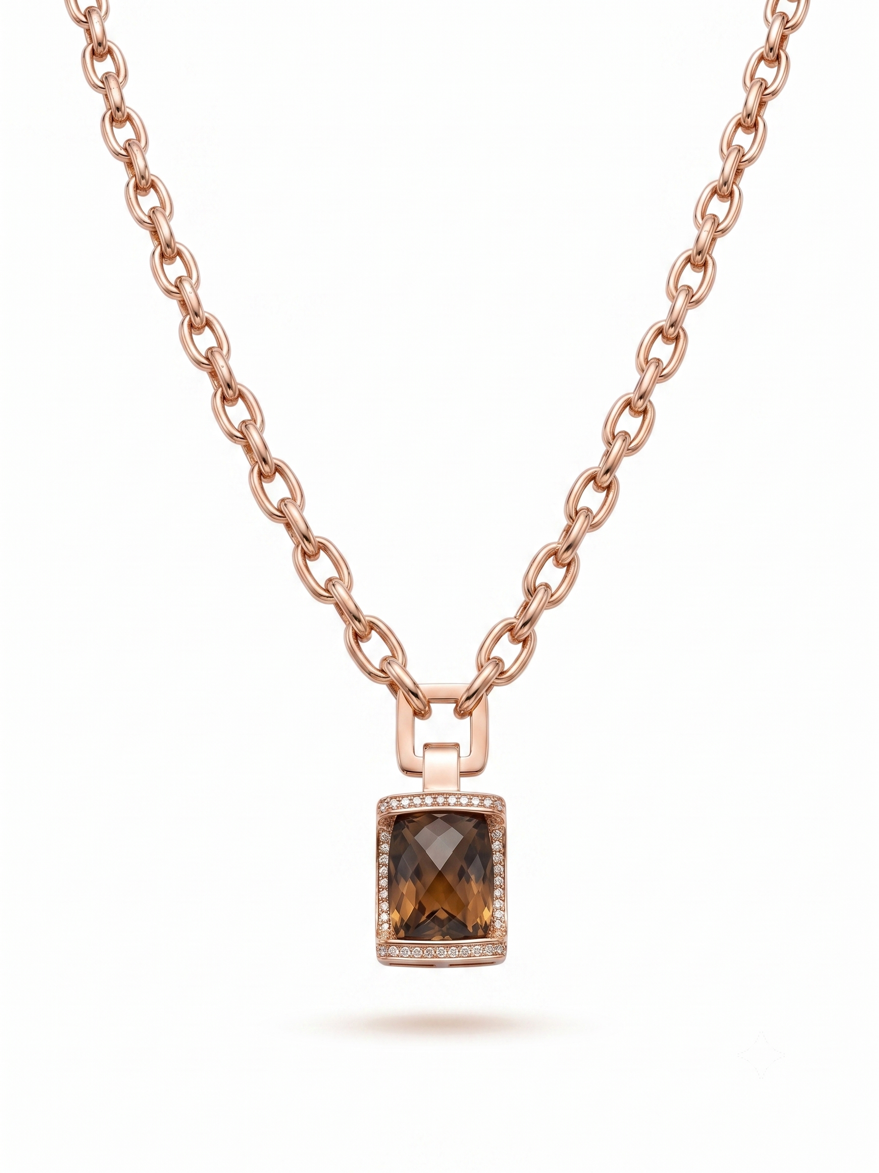14krt roségouden collier met 0.50ct briljant & Rookkwarts | 45cm