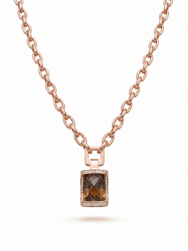 14krt roségouden collier met 0.50ct briljant & Rookkwarts | 45cm