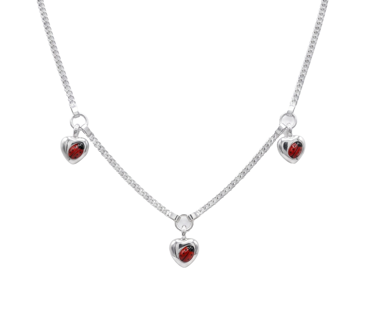 Zilveren collier met 3 bedels hart en lieveheersbeestje | 36-38cm