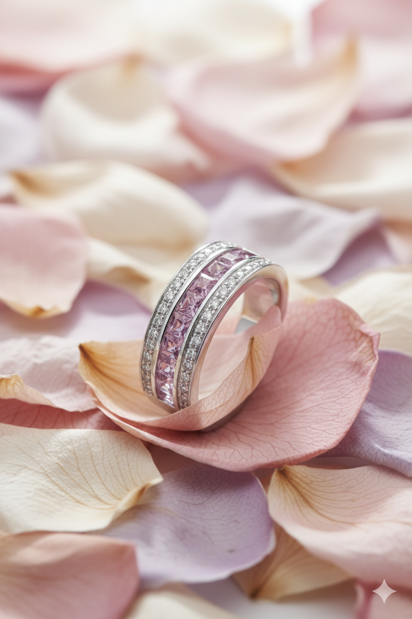 14krt witgouden ring met roze tourmalijn en briljant 32-0.16ct HSI diamant