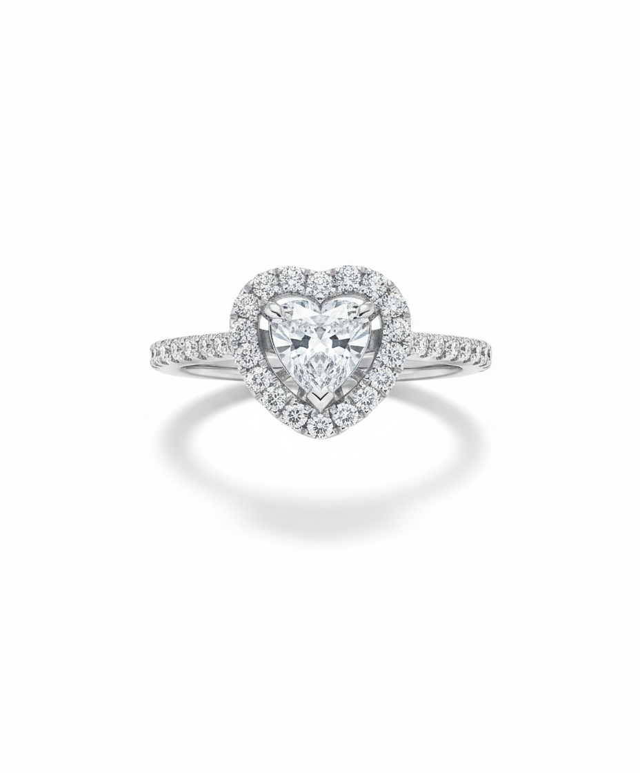 14krt witgouden ring met 0.40ct hart diamant en 40-0.60ct briljant HSI