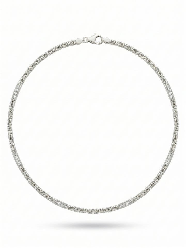 Zilveren collier koningsschakel 2.5mm met zirconia | 55cm