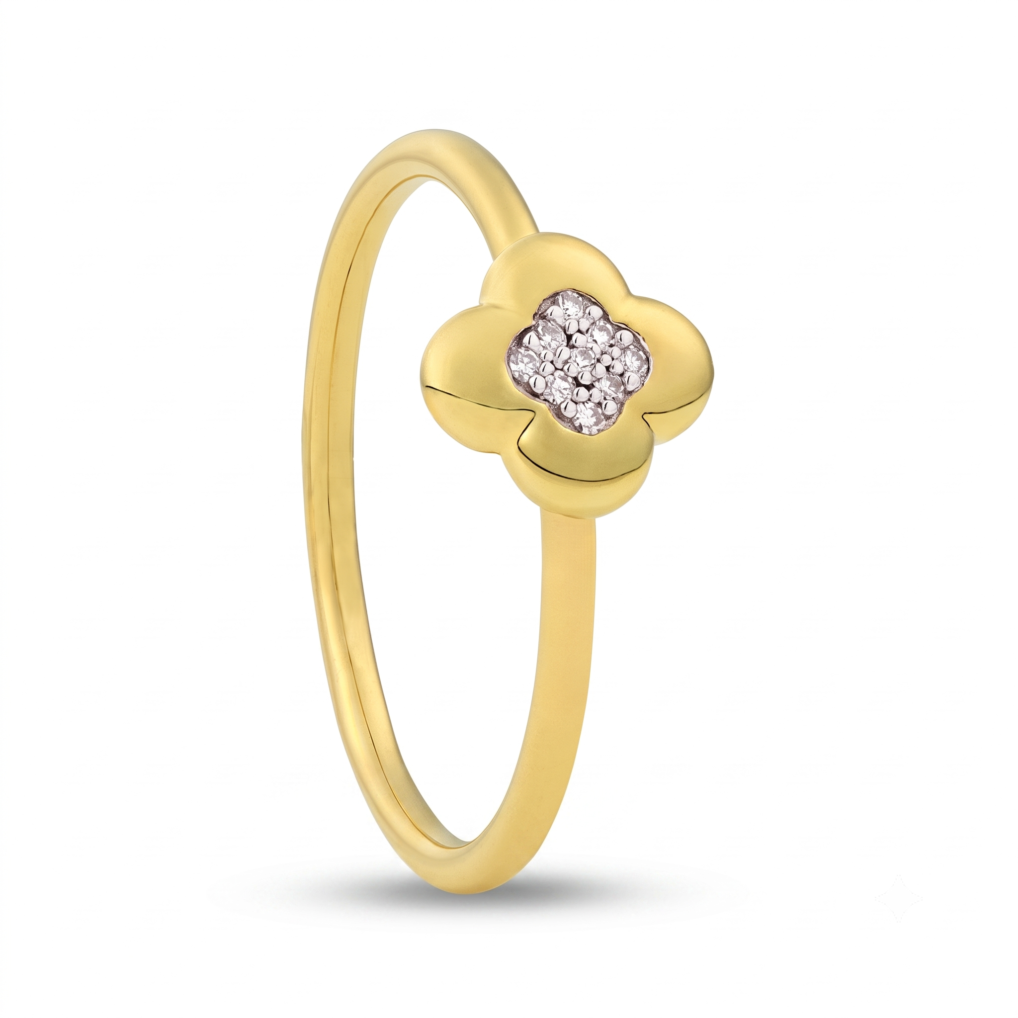 14krt geelgouden ring "klaver" met 0.02ct GSI2