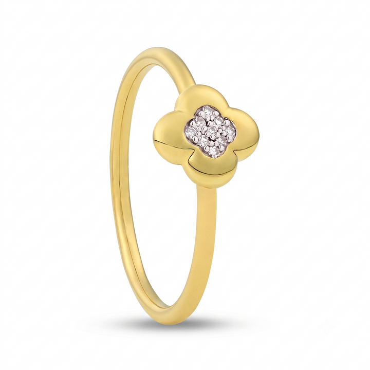 14krt geelgouden ring "klaver" met 0.02ct GSI2