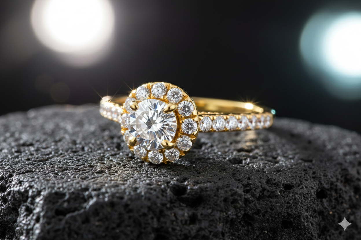 18krt geelgouden ring met diamant 1-0.50ct DVVS & 36-0.41ct GSI