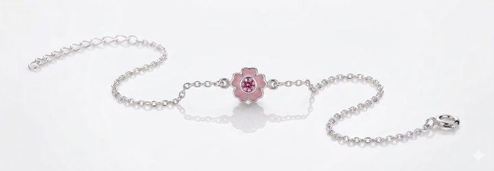 Zilveren armband bloem met zirkonia | 13-15cm