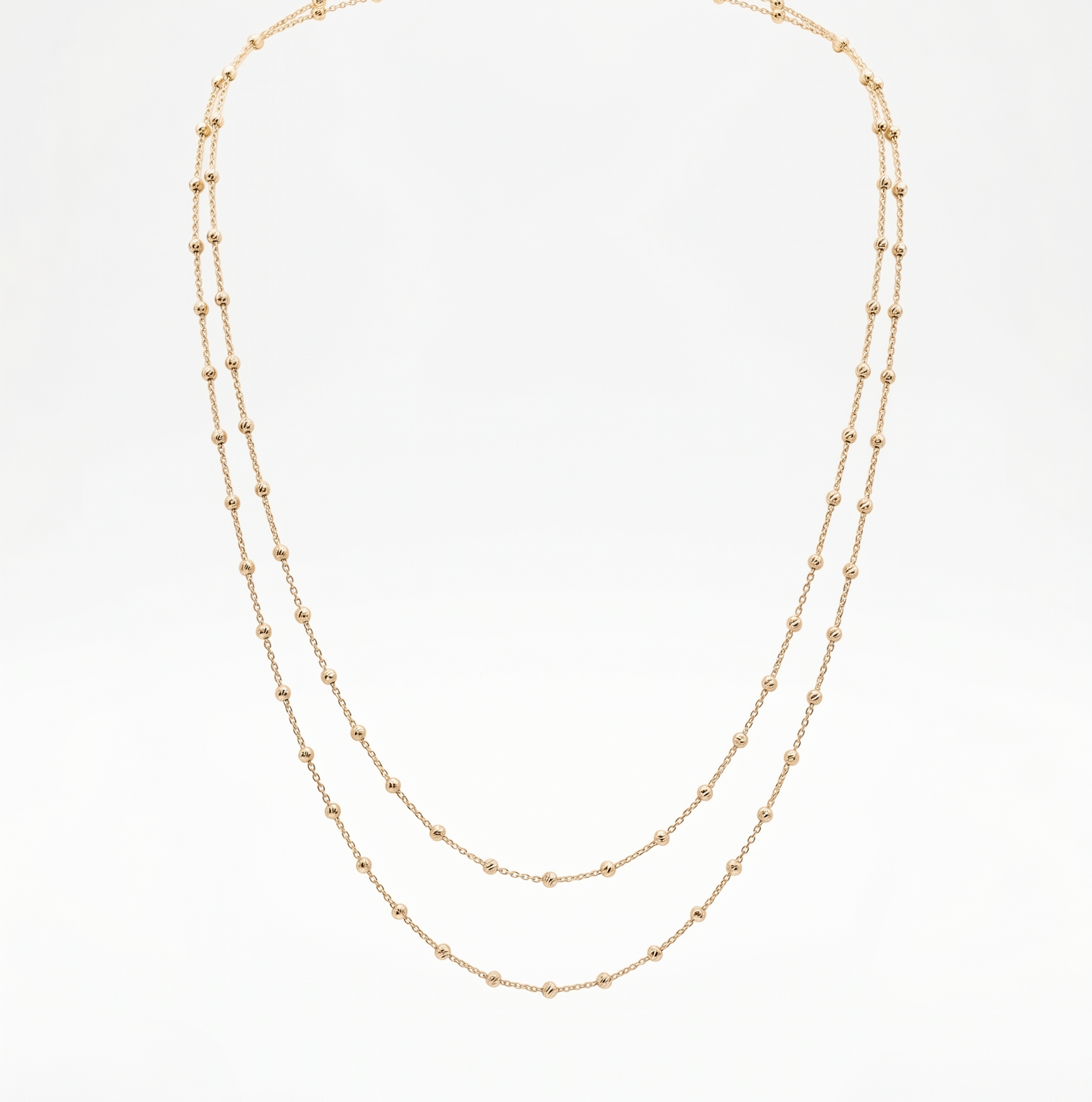 14krt geelgouden collier 2 rijen | bolletjes | 44cm