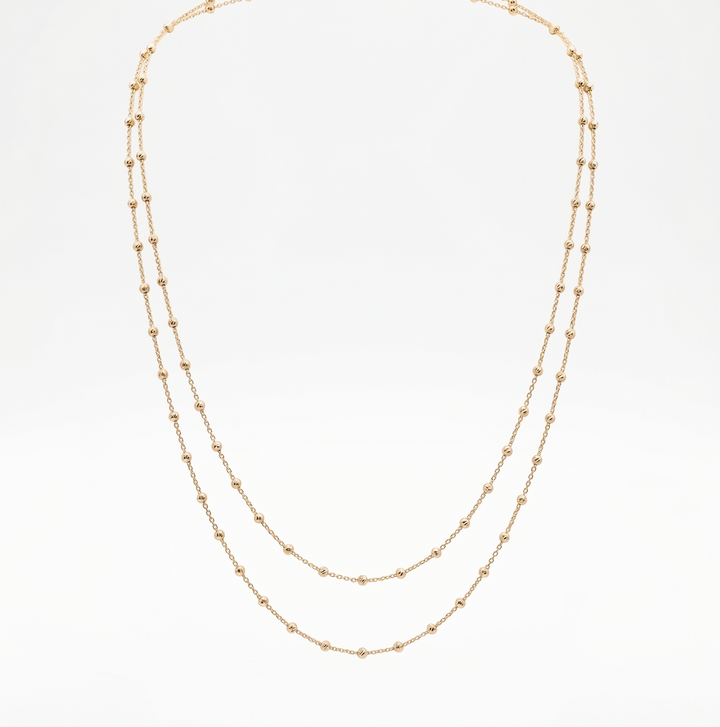 14krt geelgouden collier 2 rijen | bolletjes | 44cm