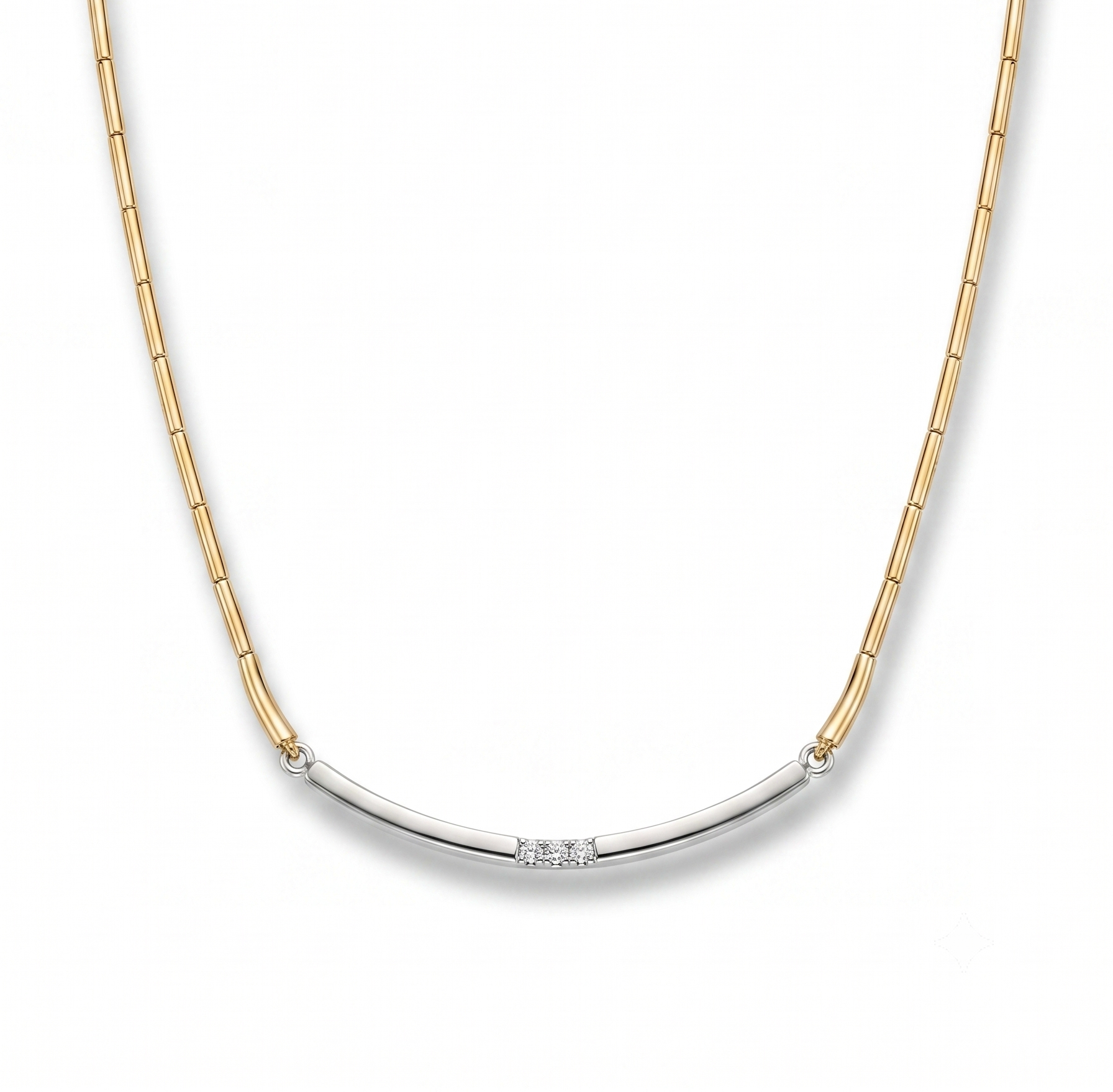 14krt bicolorgouden collier met briljant 3-0.09ct TW/VS | 45cm