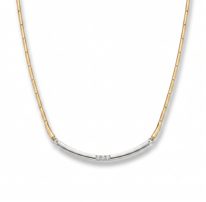 14krt bicolorgouden collier met briljant 3-0.09ct TW/VS | 45cm